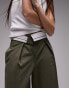 Topshop fold over waistband detail pleated straight leg trouser in khaki