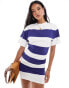 ASOS DESIGN crew neck mini t shirt dress with ruched side in white & navy stripe Marine & Weiß gestreift, 32 - фото #1