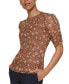 ფოტო #3 პროდუქტის Petite Printed Ruched Sleeve Top