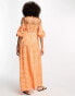 Фото #4 товара ASOS DESIGN off shoulder cotton maxi dress with ruched bust detail in pink and orange gingham