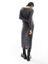 Фото #5 товара Pimkie laddered knit off shoulder midi jumper dress in charcoal