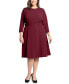 Фото #1 товара Plus Size 3/4-Sleeve Tab-Waist Fit & Flare Dress