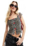 Фото #1 товара Reclaimed Vintage cap sleeve top in leopard print with contrast bow