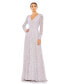ფოტო #1 პროდუქტის Women's Beaded Lace Long Sleeve Wrap Over Gown