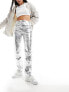 Фото #1 товара River Island metallic straight leg trouser in silver