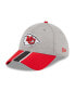 Фото #1 товара Men's Heather Gray, Red Kansas City Chiefs Striped 39THIRTY Flex Hat