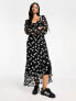 New Look puff sleeve ruffle midi dress in polka dot