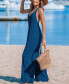 ფოტო #2 პროდუქტის Women's Cobalt Blue Plunging Wide Leg Jumpsuit