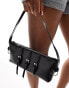 Bershka patent buckle detail shoulder bag in black