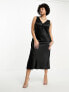 Фото #4 товара ASOS DESIGN Curve bias satin tie detail midi dress in black
