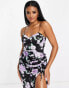 ASOS DESIGN stretched satin cami midi bodycon dress with ruched side detail in dark floral print