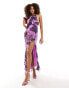 ASOS DESIGN high neck embellished midaxi dress in purple abstract print