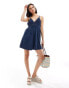 ASOS DESIGN strappy v neck crochet mini skater dress in washed indigo blue Синий, 32 - фото #2