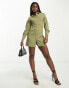 Фото #4 товара In The Style wrap detail mini shirt dress in khaki