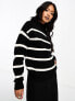 Vila high neck super soft jumper in black mono stripe