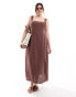 ASOS DESIGN Curve square neck tie back midi sundress in chocolate Коричневый, EU 54 - фото #1