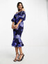 Фото #1 товара True Violet bardot midi dress with pephem in bright blue floral print