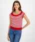 ფოტო #1 პროდუქტის Women's Striped Cap-Sleeve Sweater