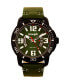 ფოტო #1 პროდუქტის Men's Watch, 48MM IP Black Case with White Printed Arabic Numerals on Outer Black Bezel, Black Dial with Dual Crescent Windows, Date Function, Green Strap with White Accent Stitch Analog