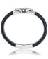 ფოტო #2 პროდუქტის Men's Black Leather Skull Bracelet in Stainless Steel