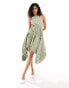 ASOS DESIGN mini dress with high low skirt elasticated in khaki crinkle