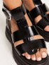 ASOS DESIGN Wide Fit Factor buckle hardware fisherman flat sandals in black