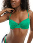 Фото #1 товара Lindex Senna ruched detail shiny underwire bikini top in green