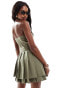 Extro & Vert bandeau pleated mini dress in khaki