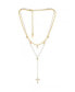 Imitation Pearl Cross Drop Lariat 18K Gold Plated Necklace Set, 2 Pieces