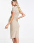 New Look Maternity short sleeve ribbed collar midi dress in camel