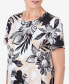 Women's Pleated Neck Bold Floral Short Sleeve Tee black,tan, S - фото #5