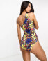 Threadbare one shoulder swimsuit with cut out detail in blue retro floral print Синий, 34 - фото #4