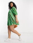 Фото #8 товара Wednesday's Girl Curve puff sleeve mini smock dress in green patchwork