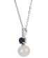 ფოტო #3 პროდუქტის Cultured Freshwater Pearl (7 1/2mm), Onyx & Lab-Created White Sapphire (1/20 ct. t.w.) 18" Pendant Necklace in Sterling Silver