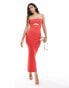 Фото #4 товара Bershka rib knit cut out front maxi dress in red