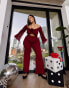 Фото #2 товара Labelrail x Holly Marston low rise fit and flare lace trousers co-ord in oxblood