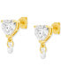 Фото #3 товара Cubic Zirconia Heart Dangle Stud Earrings in 18k Gold-Plated Sterling Silver, Created for Macy's