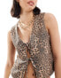 ASOS DESIGN textured tie front waistcoat in animal print