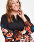 ფოტო #3 პროდუქტის Plus Size Printed Satin Split-Neck Top