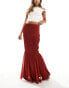 Kaiia satin fishtail maxi skirt in rust