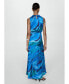 Women's Draped Neck Satin Printed Dress