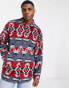 Фото #2 товара ASOS DESIGN oversized harrington jacket in blue and red aztec design