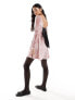 Фото #10 товара Miss Selfridge low back fit and flare velour mini dress with bow in dusty pink