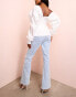 ASOS LUXE white jewel embellished flared jeans in mid wash blue