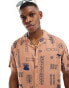 Фото #2 товара ONLY & SONS revere collar fit shirt with doodle print in washed orange