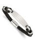 ფოტო #1 პროდუქტის Stainless Steel Polished Black Woven Leather ID Bracelet