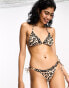 River Island – Bikinihose in Braun mit Rüschen und Leopardenmuster