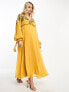 Фото #7 товара ASOS DESIGN Maternity embellished floral and lattice detail midi dress with elasticated waist in mustard