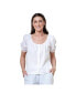 Фото #1 товара Women's Bubble Sleeve Button Front Relaxed Linen Top