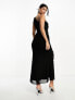 Flounce ruched mesh maxi dress with frill detail in black